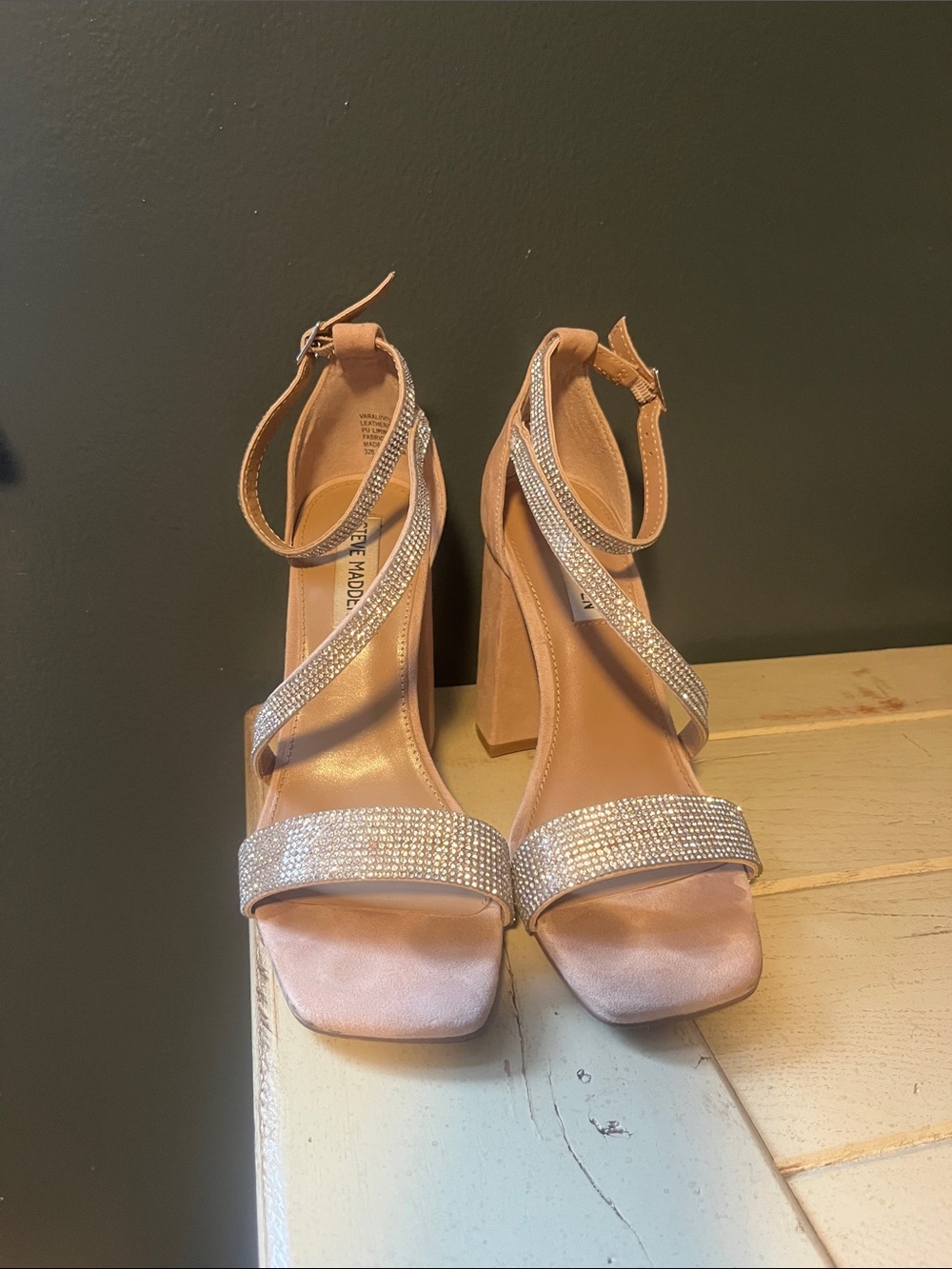 Steve Madden Blush Pink Crystal-Strap Block Heels